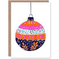 Wee Blue Coo Single Hanging Bauble Vibrant Floral Folk Pattern Xmas Christmas Card