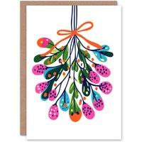 Wee Blue Coo Abstract Mistletoe Sprig Bright Colourful Modern Xmas Christmas Card