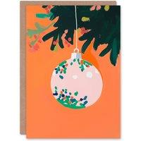 Wee Blue Coo Bauble Reflecting Decorated Tree Modern Abstract Xmas Christmas Card in Orange
