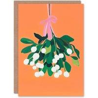 Wee Blue Coo Hanging Mistletoe Sprig Bundle Elegant Modern Xmas Christmas Card in Orange