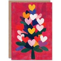 Wee Blue Coo Tree Of Colourful Love Hearts Painting Festive Xmas Christmas Card in Red