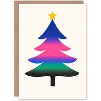 Wee Blue Coo Modern Blue Pink Green Gradient Tree Festive Xmas Christmas Card