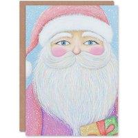 Wee Blue Coo Santa Claus with Present Soft Pastel Colour Xmas Christmas Card