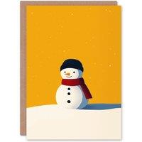 Wee Blue Coo Cute Snowman Winter Sunrise Snow Modern Bold Xmas Christmas Card in Mustard