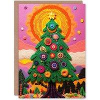 Wee Blue Coo Colourful Forest Sunrise Festive Decorated Tree Xmas Christmas Card