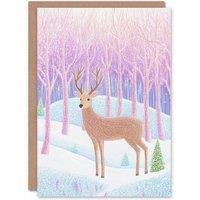 Wee Blue Coo Reindeer in Pastel Colour Magical Winter Forest Xmas Christmas Card in Light Pink