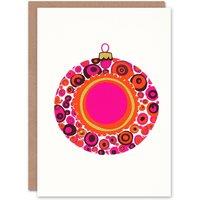 Wee Blue Coo Single Bauble Ornament Design Pink Orange Modern Xmas Christmas Card