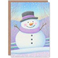 Wee Blue Coo Cute Snowman Pastel Purple Winter Countryside Xmas Christmas Card in Light Blue