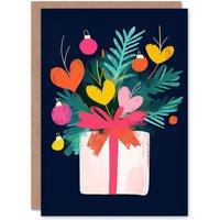 Wee Blue Coo Wrapped Present Heart Bauble Sprig Fun Modern Xmas Christmas Card