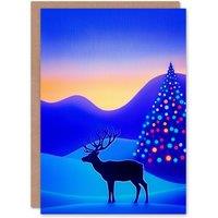 Wee Blue Coo Colourful Lights Tree Reindeer Winter Wonderland Xmas Christmas Card in Blue