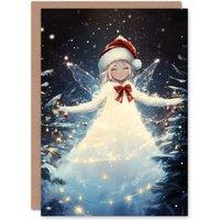 Wee Blue Coo Winter Pixie Fairy Santa Hat String Lights Anime Xmas Christmas Card in Dark Navy