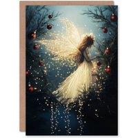 Wee Blue Coo Magical Forest Decorated Tree Fairy String Lights Xmas Christmas Card in Dark Blue