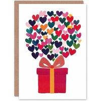Wee Blue Coo Wrapped Red Present Love Hearts Bright Modern Xmas Christmas Card
