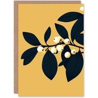 Wee Blue Coo Oak Mistletoe Bright Orange Bold Modern Graphic Xmas Christmas Card in Mustard