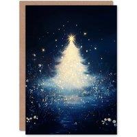 Wee Blue Coo Bright White Tree Magical Forest Lake Night Xmas Christmas Card in Dark Navy