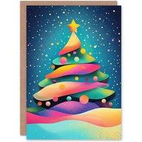 Wee Blue Coo Colourful Decorated Tree Fun Modern Pop Art Xmas Christmas Card
