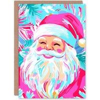 Wee Blue Coo Smiling Santa Claus Vibrant Fuchsia Pink Blue Xmas Christmas Card