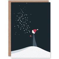 Wee Blue Coo Santa Hat Child Present Snow Minimalist Modern Xmas Christmas Card in Dark Navy
