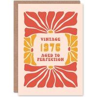 Artery8 Vintage Retro Flower Born 1976 Aged 49 Years Old 49th Birthday Card in Light Red