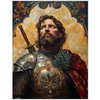 Artery8 William Wallace Thistle Art Nouveau Portrait Wall Art Print in Mustard | Size: W12 x H16