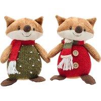 The Christmas Gift Co. Set of 2 Fabric Sitting Foxes Decoration in Brown