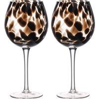 Hestia Dark Brown Tortoise Shell Wine Glass Set of 2 in Black