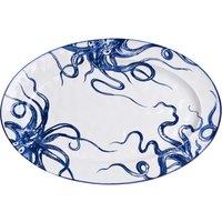 Hestia Oval Plate Octopus Design 15.25" in Blue