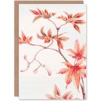 Artery8 Megata Morikaga Art Card Maple Tree Branch Vintage Japanese in Red