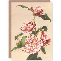 Artery8 Ogawa Kazumasa Art Card Striped Camellias Vintage Japanese in Pink