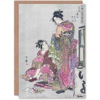 Artery8 Utamaro Kitagawa Japanese Art Card Husband & Wife Portrait in Pink