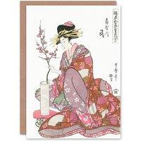 Artery8 Utamaro Kitagawa Japanese Art Card Courtesan Tsukasa Of Ogiya in Pink