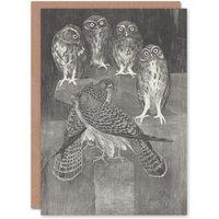 Artery8 Theo van Hoytema Art Card Four Owls & Two Kestrels in Grey