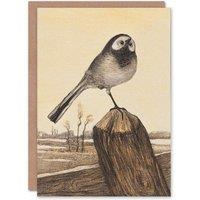 Artery8 Theo van Hoytema Art Card Wagtail Bird Perched on Pole in Brown