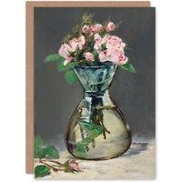 Artery8 Edouard Manet Art Card Moss Roses in a Vase Oil Painting in Grey