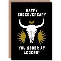 Wee Blue Coo Anniversary Card Happy Soberversary Sober AF Legend Cow Skull in Black