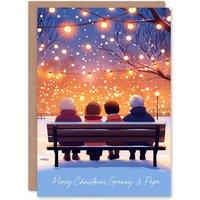 Wee Blue Coo Christmas Card With Grandparents Under A Canopy Of String Lights