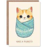 Wee Blue Coo Birthday Card Have A Purrito Cute Burrito Cat Kawaii Illustration in Orange