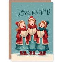 Artery8 Christmas Card Joy To The World Carollers Singing In Snow in Blue