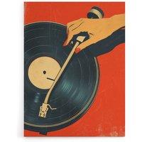 Artery8 Vintage Retro Vinyl Record Player Canvas Wall Art Print in Orange | Size: W12 x H16