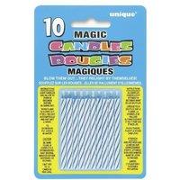 Unique Party Contrast Striped Relighting Candles (Pack of 10) in Blue