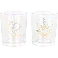 Something Different Iridescent Sun & Moon Face Votive Candle Holder Pack of 2 in Gold