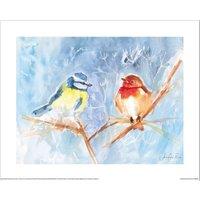 Jennifer Rose Garden Birds Winter Poster in Mid Blue