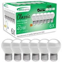 BELL Lighting E27 LED Golf Ball Bulb Dimmable Natural White 470lm 4.7W Edison Screw | Size: Pack of 6