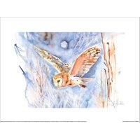 Jennifer Rose Barn Owl Winter Sky Poster in Blue