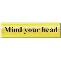 Scan Mind Your Head - Polished Brass Effect 200 X 50mm in Yellow