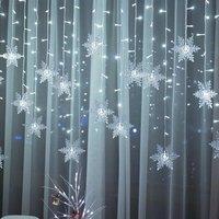 AKA Snowflake Window Curtain Lights 13ft 96 LED Christmas Icicle Lights in Cool White