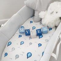 Minky Myles Baby Fitted Moses Basket Sheet. Cotton Hot Air Balloon Nursery Sheet. Crease. Baby Bedding Crib Sheets in White