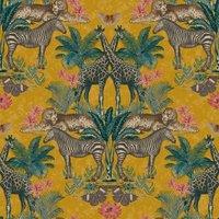 Grandeco Animal Kingdom Smooth Wallpaper in Mustard