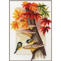 Vervaco CHICKADEES B/LEAVES - Counted Cross Stitch Kit: Chickadees Between Leaves