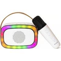 Denver Portable Karaoke Bluetooth Speaker-6 Voice Effects, USB, Micro SD, AUX In in White
